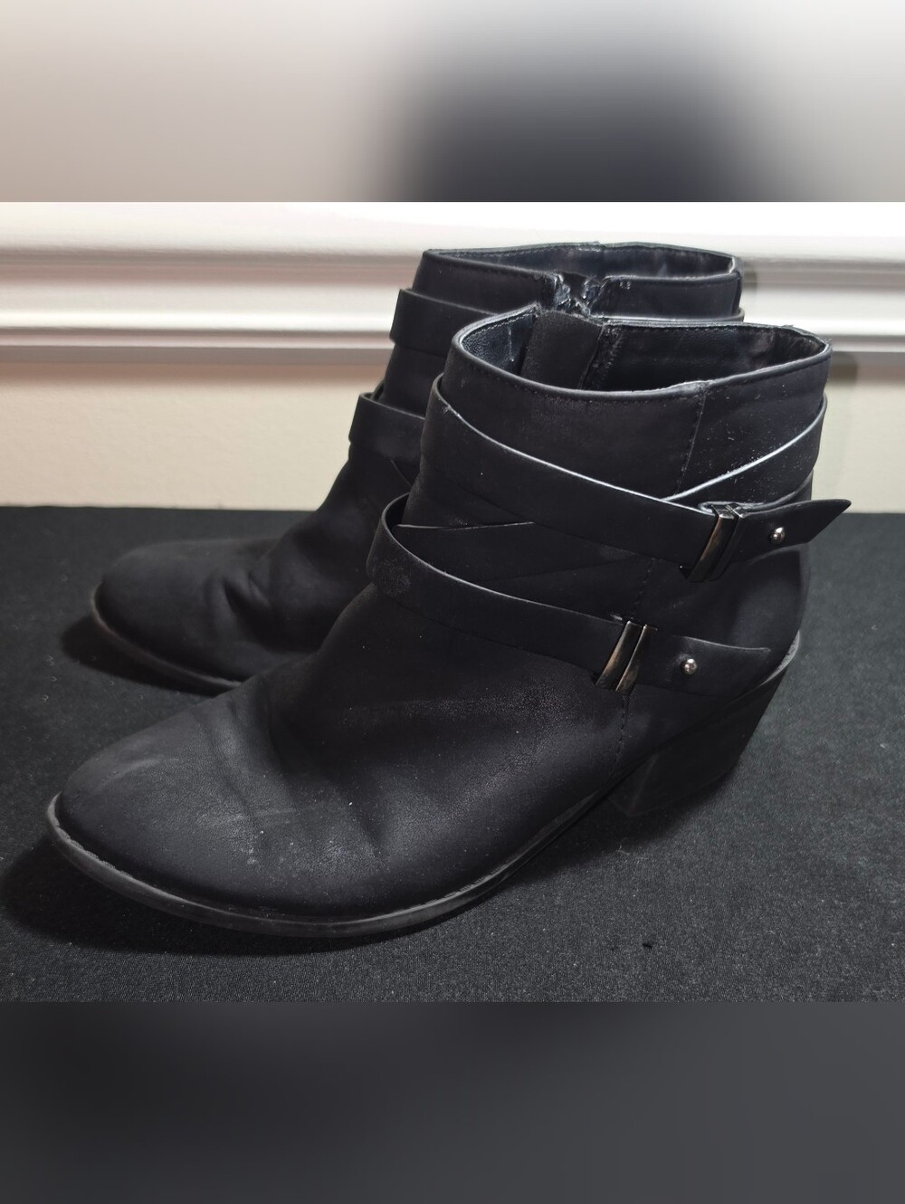 Girls' Black Ankle Booties with Wrap Strap